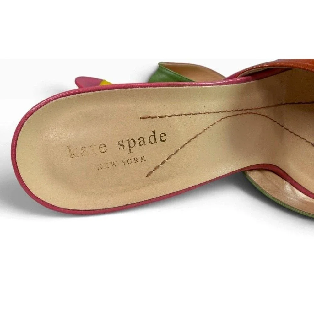 Kate Spade Wedge Mules Flower Petals Multicolor Leather Made in Italy Size 8.5